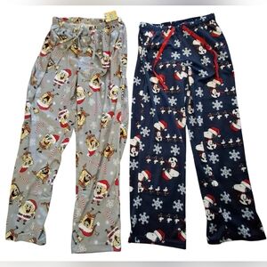 2 men Christmas fleece pajamas pants Sponge Bob and Snoopy size M